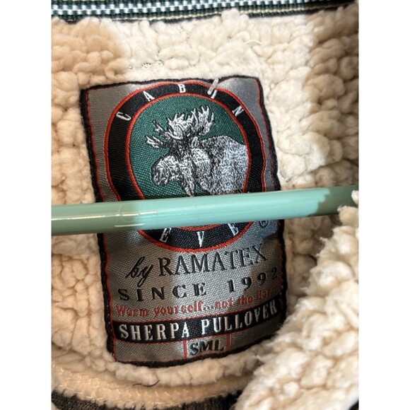 Cabin Fever By Ramatex Sherpa Quarter Zip Men's Small Black White Plaid Fleece - Picture 3 of 10